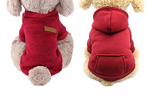 2 Pack Pet Dog Clothes, Knitwear Dog Sweater Dog Hoodie Sweatshirts, Soft Thickening Warm Pet Coat Clothing For Small Dogs (Red, X-Large) #TOP14