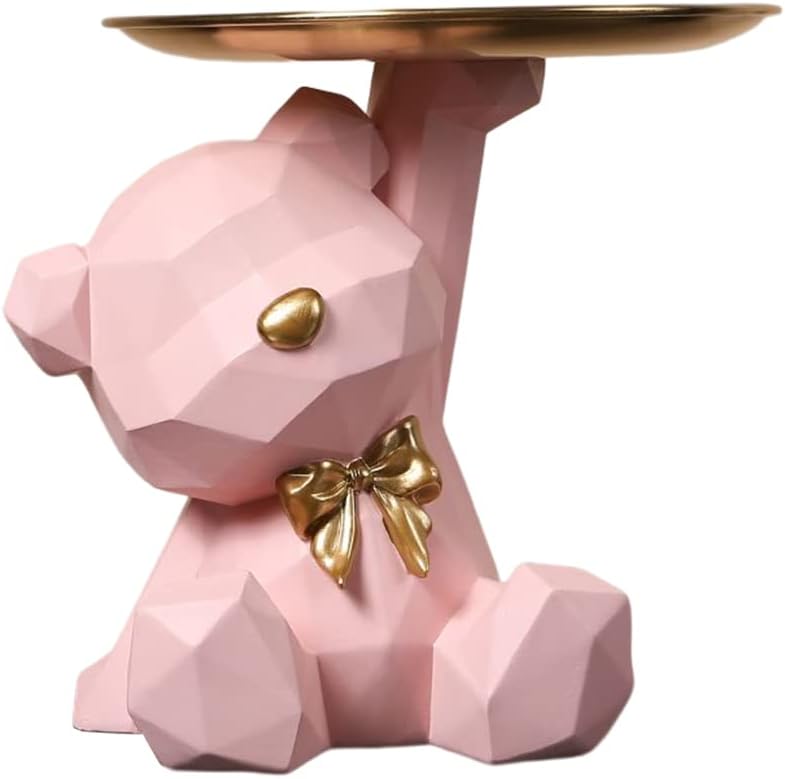 Storage Tray Statue Key Holder Figurine, Candy Jewelry Earrings Lipsticks Tray, Cute Bear Statues with Dish, Bear Sculptures Key Bowl Dish Decorative Trays for Home & Office Decor