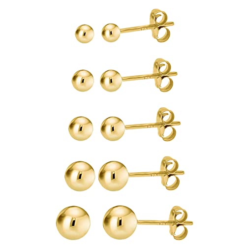 Kezef 5 Pair Set Earrings For Women Girls | Rose Gold Plated Silver Ball Earrings 925 Hypoallergenic Round Stud Earrings | Set Of 2Mm, 3Mm, 4Mm, 5Mm, 6Mm #TOP9