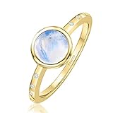 14K Gold Vermeil Natural Moonstone 925 Sterling Silver Moon Ring Boho Charm Statement Band Ring For