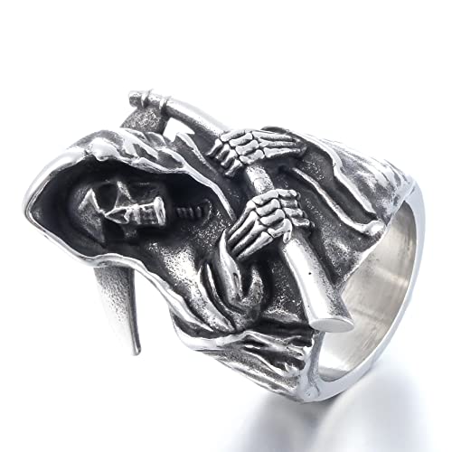 Image of Death Skull Ring for Men Stainless Steel Jewelry Biker Rings Scary Death Ring Skull for Gifts