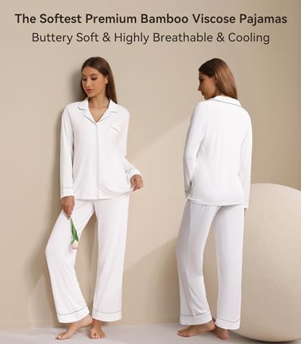 Image of WiWi Viscose from Bamboo Women's Pajamas Set Super Soft Button Down Top and Pants Sleepwear Cooling Pjs S-3X