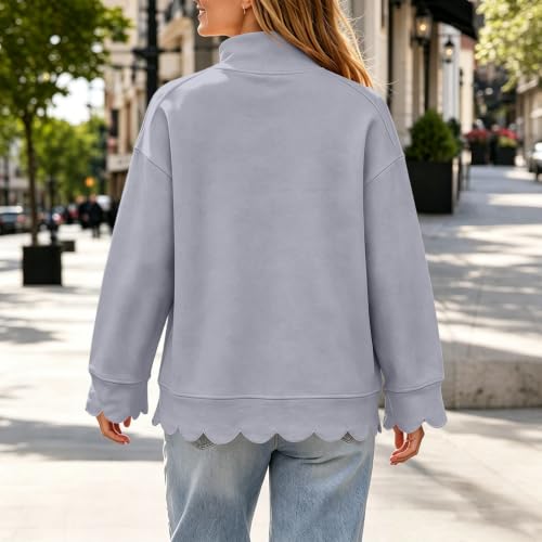 Jielayou Mock Neck Sweatshirt Women Cotton Peplum Long Sleeve Fall Pullover - image 5