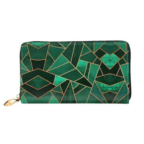 Portefeuille femme géométrique noir et doré en cuir long avec fermeture éclair