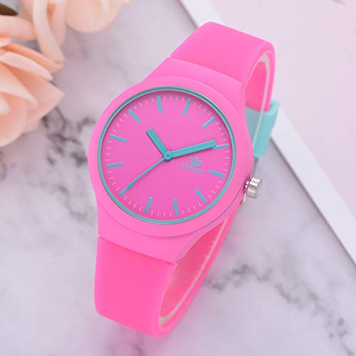 Women St Patrck Day Watch Fashion Watches Strap Casual Solid Pattern Women Clock Wristwatch Ladies Silicon Women's Watch Womens Watch with Numbers (Hot Pink, One Size)