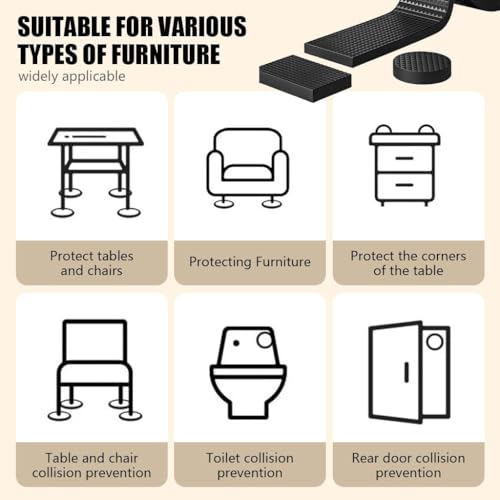 Image of EVA Furniture Pads 13ft x 0.78in Self Adhesive Strip, 6mm Thick Anti-Slip Textured EVA Foam, Free to Cut Peel and Stick Floor Protector for Chair Legs, Furniture Legs, DIY Chair Leg Protectors.