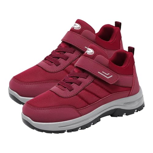 Botas para mujer, zapatillas de ocio modernas, transpirables, planas, informales, botas de invierno, forradas y cálidas, para mujer, tacón 42, rojo, 39 EU