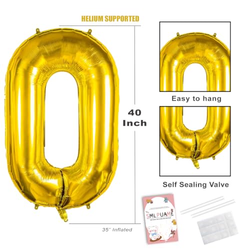 Image of 40 inch Number Balloon 0-9 Gold Large Number 0 Balloons,Digital Balloons for Birthday Party Celebration Decorations Supplies, Helium Foil Number Balloons for Wedding Anniversary