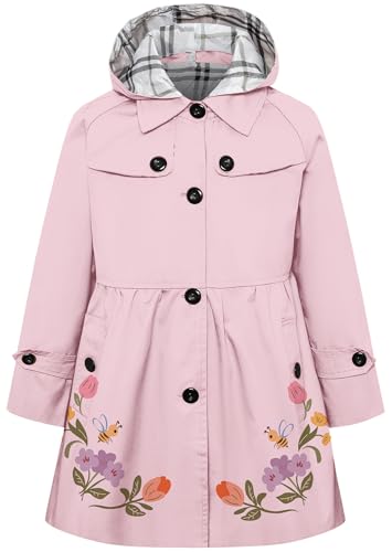 Image of Betusline Girl's Single Breasted Trench Coat Hooded Dress Coat Outerwear, 2-14 Years