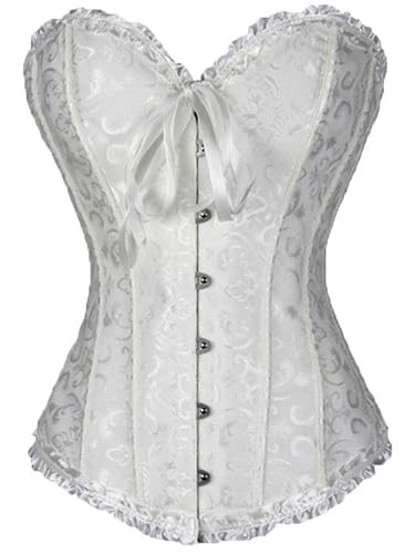 LSFYSZD Corsé para mujer con cordones y varillas para mujer, lencería moldeadora de cuerpo, talla grande, blanco, S