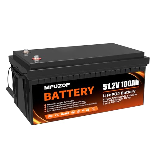 MFUZOP 48V 100Ah Lithium Golf Cart Battery, 5120Wh Built-in 200A BMS, Peak Current 500A, Deep Cycle