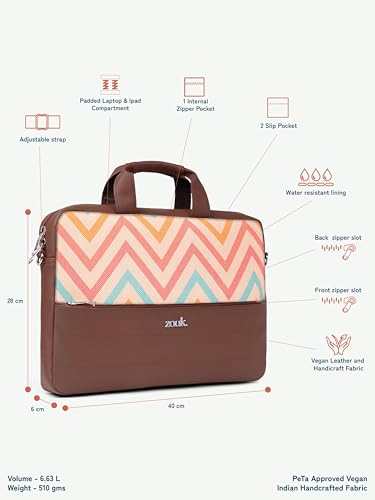 Image of ZOUK Arin Laptop Bag | Slim & Stylish Laptop Bag for Women Office Use | Fits 15.6+ Inch Laptop | Padded Compartment Fits up to 17 Inch Laptop | Water-Resistant | Lightweight
