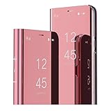 MRSTER Realme 7 Pro Hülle Clear View Standing Cover, Spiegel Handyhülle Schutzhülle Flip Hülle Schutz Tasche mit Standfunktion 360 Grad hülle für Realme 7 Pro. Flip Mirror: Rose Gold