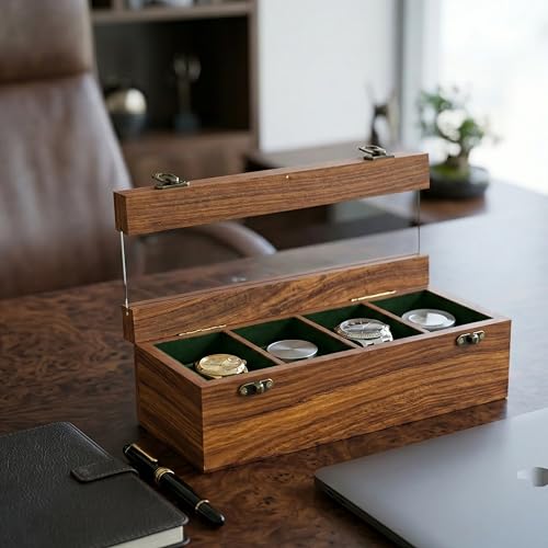 Image of Royal Craft Expertise 4 Slot Watch Box For Men, Wooden watch boxes, Watch case box for men, Watch storage Box, Organiser Box Display Case,Christmas, Valentine;s Day (Rosy brown)