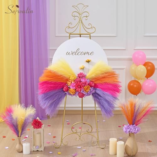 Image of Serwalin 6PCS Pampas Grass Decor, 17.7Inch Purple Artificial Pampas Grass Fluffy Fake Pompas Vase Filler Flower Arrangement for Home Wedding Decor