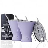 vaanshie Stainless Steel Martini Glass [Pack of 2] – 10oz, Lilac, Powder Coated, No Sweat, Double Wall Margarita Cup with Lid | Ideal for Mother's Day Gift