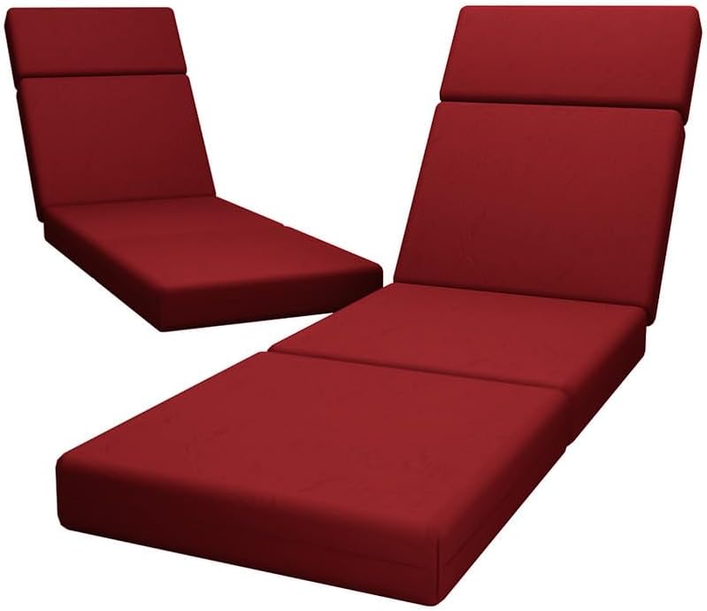 Chaise Lounge Cushions Outdoor, 72 x 21x 4 Inch Lounge Chair Cushions for Outdoor Furniture - Waterproof Lounge Patio Replacement Cushion, 4In Fade-Resistant ThickPatio Chaise Lounge Cushion Red 72 x 21 Inch(2pack)