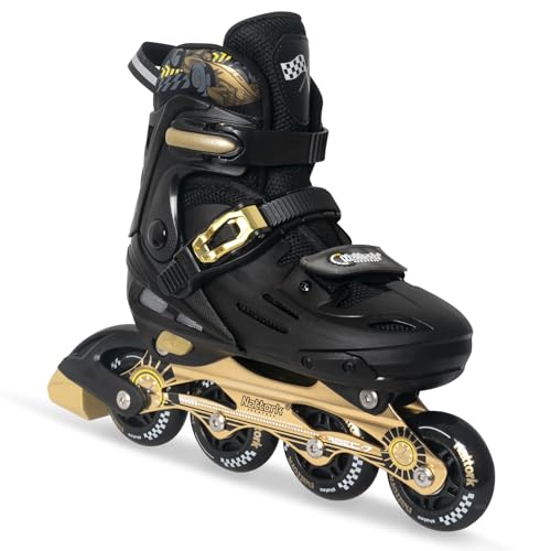 Kids Inline Skates Adjustable Light up Wheels Blades Roller for Boys Girls- Black for Teenagers Youth Racing Car Decorations Indoor Outdoor Birthday Gift for Son and Grandson (GoldLarge