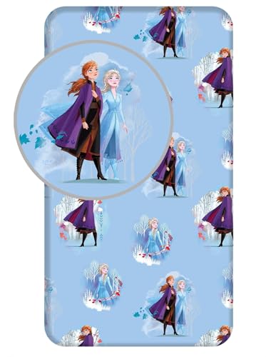 Image of Disney Frozen Fitted Sheet – Single Bed 90cm x 200cm + 25cm Skirt – 100% Cotton Girls Bedding – Elsa & Anna Blue Sheet – Official Licensed Princess Bed Linen for Kids