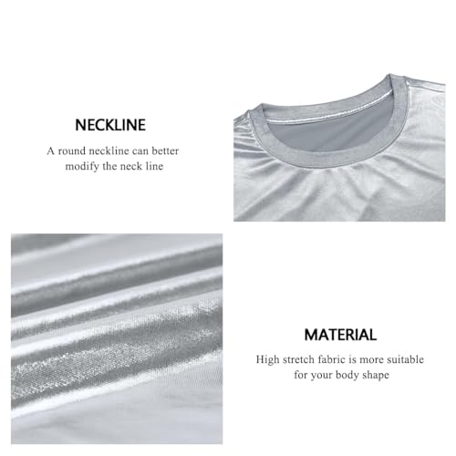Casey Kevin Herren Metallic Glänzend Shirt Solides Goldenes Silber Hemd Glitzer Nachtclub T-Shirts 70er 80er Disco Bronzing Party Kostüm, M