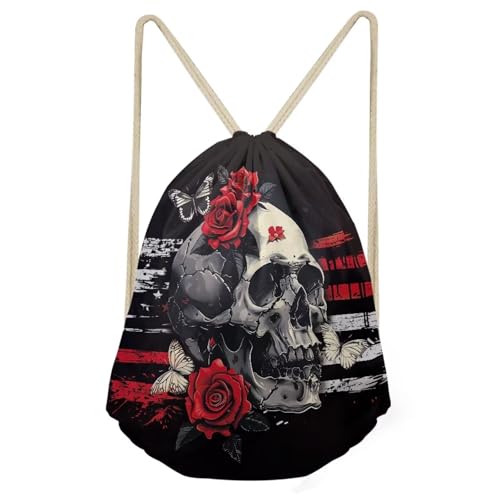 Halloween Skull Pattern Drawstring Bag Cinch Sacks String Backpack for Traveling,Gym, Yoga Outdoor Sports Shoulder Bag for Men Women