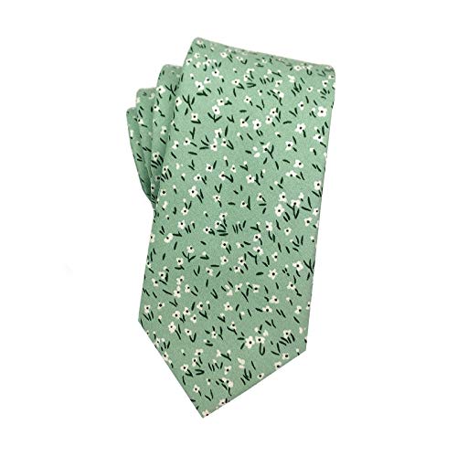 Mantieqingway Men's Cotton Floral Neck Tie 2.56'' Printed Skinny Tie, Green, 147*6.5*3.8cm