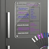 16''x12'' Acrylic Meal Planner Magnetic Menu Board for Kitchen Fridge, Clear Weekly Calendar Planning Board Noteboard Dry Erase Board to Do/Grocery/Shopping List/Chore Chart Includes 6 Markers