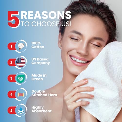 Infinitee Xclusives – 12er-Pack Waschlappen aus 100% Baumwolle, 30 x 30 cm, Ultraweiche und Hochsaugfähige Handtücher für Spa, Fitnessstudio, Hotel und Badezimmer, Strahlendes Weiß