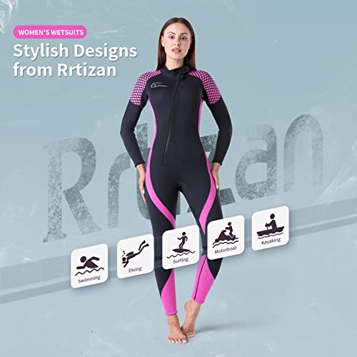 Rrtizan Wetsuit Women, Womens Wet Suits 3Mm Full Body Wetsuits For Women In Cold Water, Front Zip Womens Wetsuit Long Sleeve For Diving Surfing Swimming Keep Warm, Black And Pink-Size M #TOP1