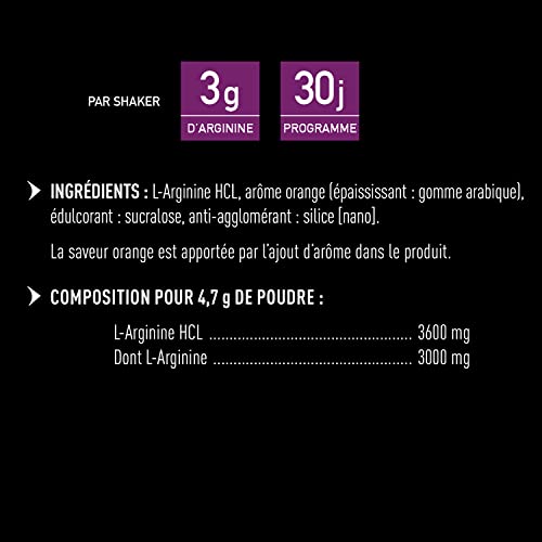 EAFIT - Pure L-Arginine -Formule concentrée- Acide aminé semi-essentiel - Musculation - Apport protéique supplémentaire. Poudre à mélanger dans un shaker pre workout ou post workout - Orange - 141g – Image 3