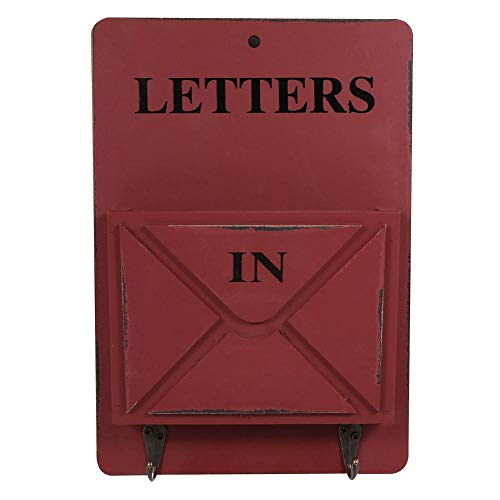 Buzón de correo de madera Soporte para llaves, estante para llaves, almacenamiento de pared, decoración de hogar vintage creativa con gancho para la oficina en casa Bar(Red)