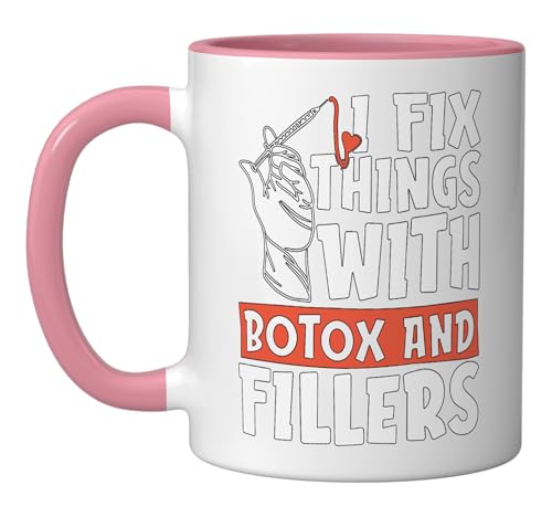 I Fix Things WIth Botox And Fillers Cosmetology Aesthetician Ceramic Mug, Pink/White
