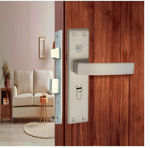 Image of 8 inch Zinc Mortise Lock Set | Main Door Handle Set with Brass Lock Body | Satin Matt Finish | 6- Lever 65mm Brass Cylindrical Door Lock Set for Home, Hotel,Living Room (1016 SS)