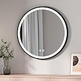 EMKE LED Spiegel Rund 80cm Durchmesser Badspiegel Schwarz Rund, Badezimmerspiegel mit Beleuchtung 3 Lichtfarbe Badezimmerspiegel mit Touchschalter energiesparend