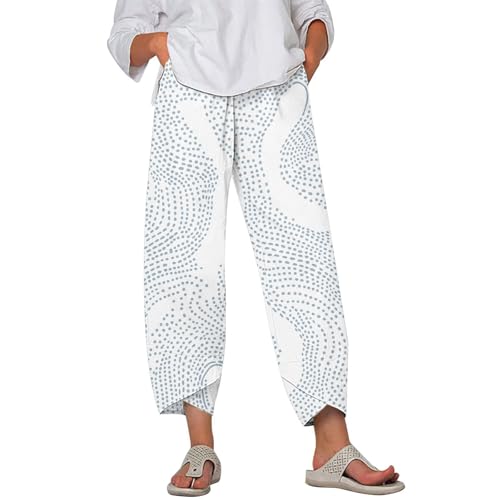 Image of DMOYALA Linen Pants for Women Summer Casual Wide Leg Capri Pants Loose Fit Palazzo Pants Cropped Beach Pants with Pockets