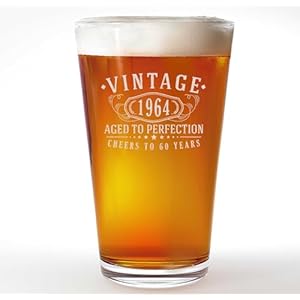 Vintage 1964 Etched 16oz Pint Beer Pub Drinking Glass Cup – Happy 60th Birthday Gifts Men Women, Cheers to Turning 60 Year Old Woman Decorations Decor, Anniversary Bday Party Favors, Gift Ideas 1.0