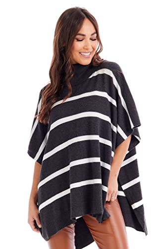 Mud Pie Women's Juno Stripe Poncho, Grey, One Size2
