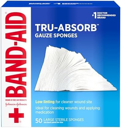 BAND-AID Brand Tru-Absorb Gauze Sponges, Large Size, 4 in x 4 in, 50 Count