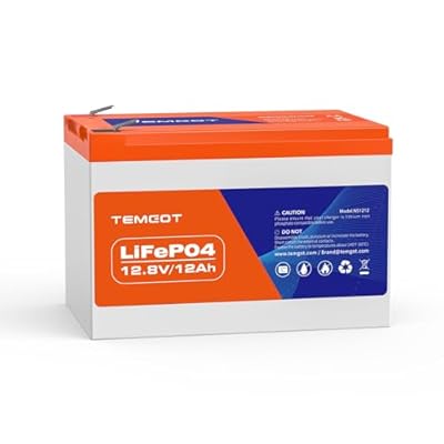 TEMGO 12V 12Ah LiFePO4 Lithium Battery, 12A Smart BMS, Deep Cycle Low Temperature Protection, for Fish Finder, Fans, Toys, LED Light, Security Camera, Camping