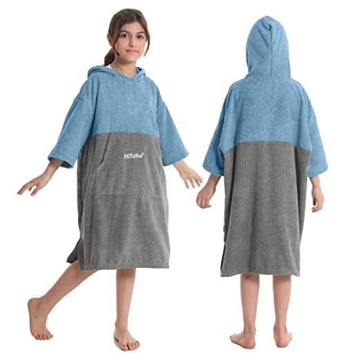 Hiturbo Bata de Cambio de Toalla para Niños: Poncho de Surf de Secado Rápido y Absorbente - Toalla de Baño de Microfibra para Playa - Color Combinado (Azul/Gris)