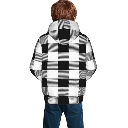 White And Black Plaid Pattern Kid Hoodies Boys Sweatshirts Girls Pullover with Pocket4