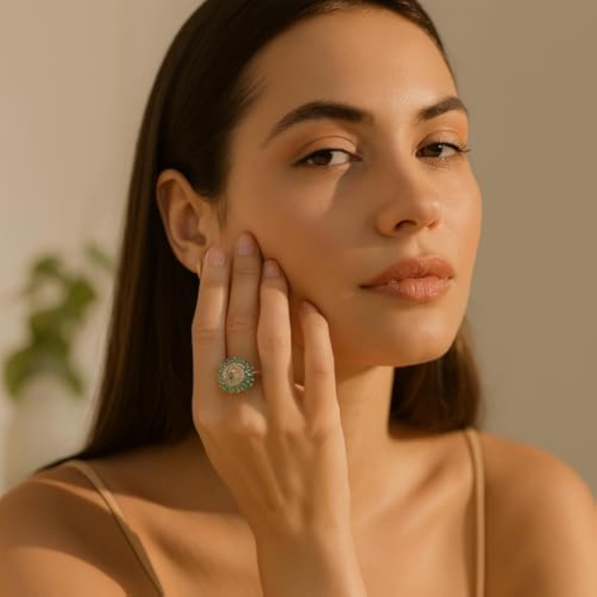 Emerald Cluster Statement Ring, Elegant Design