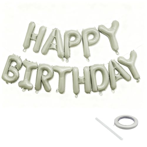 Image of Beige Happy Birthday Balloon Banner 16 Inch - Foil Happy Birthday Letters Balloons Neutral Decor for Men Women Birthday Party Decorations, Reusable Birthday Sign Supplies