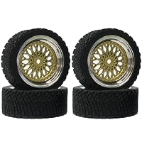 Lot De 4 Pneus De Rallye 65 Mm Pour Voiture RC 1/10 – Jantes Plastique Plaquées, Caoutchouc, Mousse Intérieure, Adaptateur Hex 12 Mm, Pour HSP HPI Tamiya WR8