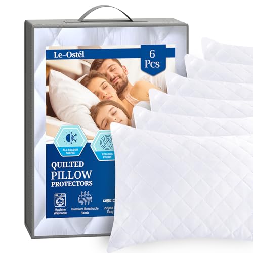 Le-Ostél Pillow Protectors 6 Pack - Ultra Soft Zipped & Hypoallergenic Quilted Pillow Protectors - Soft & Breathable Microfiber Anti Allergy Pillowcase (50 x 75 CM)