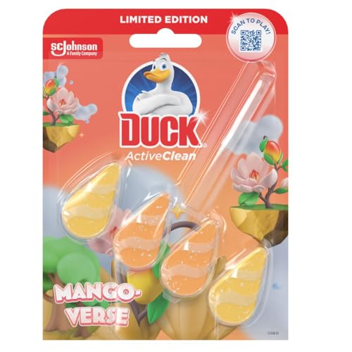 Duck Active Clean Toilet Rim Block, Foaming Toilet Bowl Cleaner, Long-lasting Fragrance, Mango Verse, 38.6g