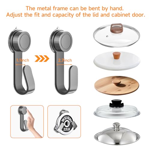 bihijua 2 PCS Adjustable Pot Lid Holder, No Drill Adhesive Mount, Pot Lid Organizer for Cabinet Door/Wall Mounted, Fits 6-14