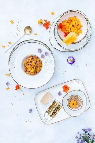 MÄSER Serie Pintar, hochwertiges Speise Geschirr-Set für 4 Personen, 16-teiliges Kombiservice mit heller Glasur, visuellen braunen Sprenkeln und feinem Rand im Vintage Handmade Look, Porzellan