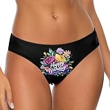 Colorful Floral Happy Birthday Women's Underwear Sexy Thongs T-Back Breathable Bikini Panties for Beach Travel, Black, XX-Large