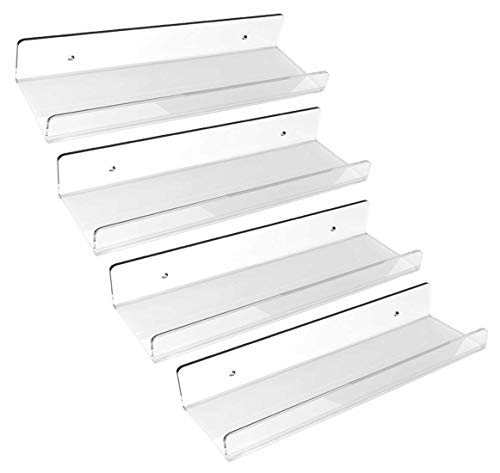 Blingsoul 5mm Thick Clear Floating Bathroom Wall Shelf - Acrylic Wall Mounted Display Shelves, Invisible Vanity, Spice Rack Organizer (Set of 4)
